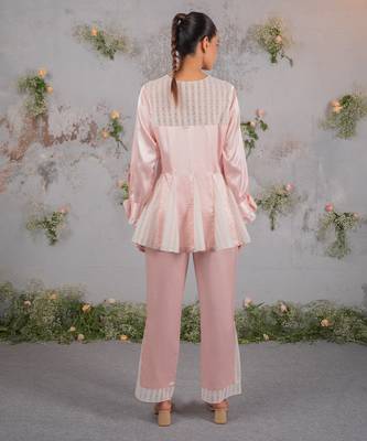 Pink embroidered silk co ord set 2