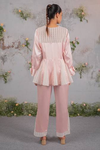 Pink embroidered silk co ord set