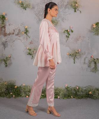 Pink embroidered silk co ord set 3