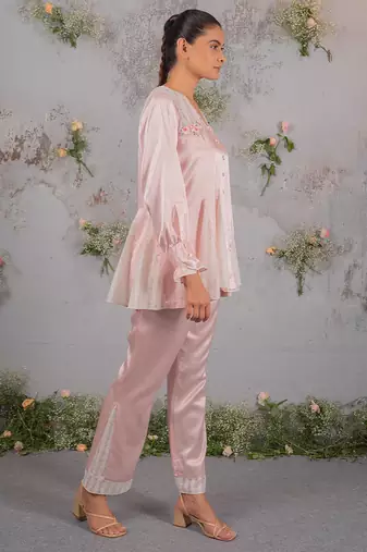 Pink embroidered silk co ord set