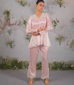 Pink embroidered silk co ord set