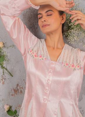 Pink embroidered silk co ord set 4