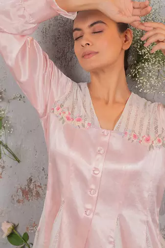 Pink embroidered silk co ord set