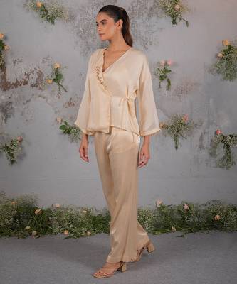 Beige embroidered organza co ord set 1