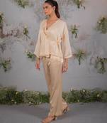 Beige embroidered organza co ord set