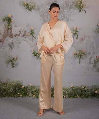 Beige embroidered organza co ord set 2