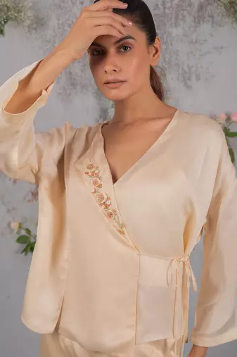 Beige embroidered organza co ord set