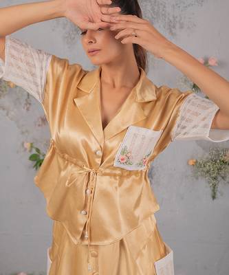 Gold embroidered silk co ord set 2