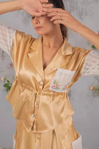 Gold embroidered silk co ord set