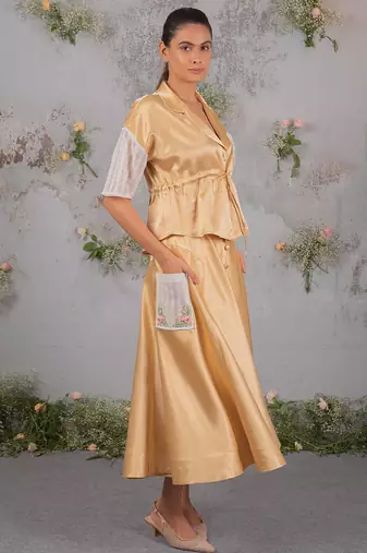 Gold embroidered silk co ord set