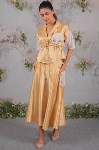 Gold embroidered silk co ord set