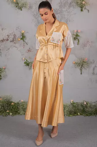 Gold embroidered silk co ord set