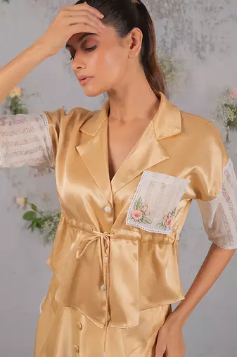 Gold embroidered silk co ord set