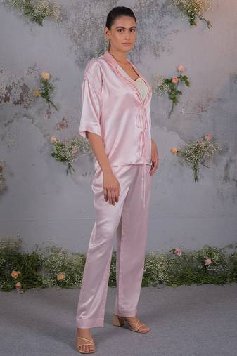 Pink embroidered silk co ord set