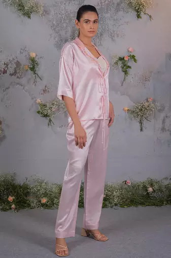 Pink embroidered silk co ord set