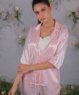 Pink embroidered silk co ord set 2