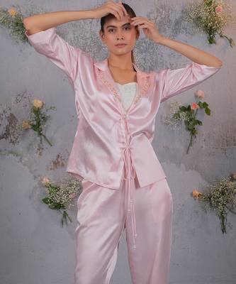 Pink embroidered silk co ord set 3