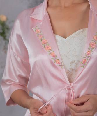 Pink embroidered silk co ord set 4