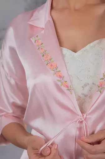 Pink embroidered silk co ord set