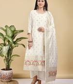 Readymade white color pure banarasi silk top pent dupatta set