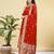 Readymade red color pure banarasi silk top pent dupatta set