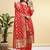Readymade red color pure banarasi silk top pent dupatta set