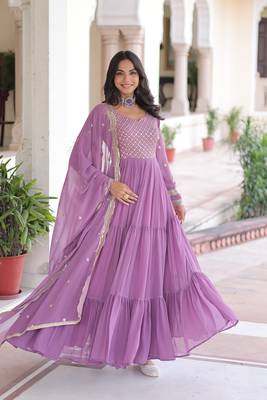 Purple Faux Georgette sequins Zari embroidered Kurti with dupatta 1
