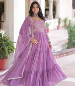 Purple Faux Georgette sequins Zari embroidered Kurti with dupatta