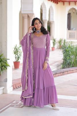 Purple Faux Georgette sequins Zari embroidered Kurti with dupatta 3