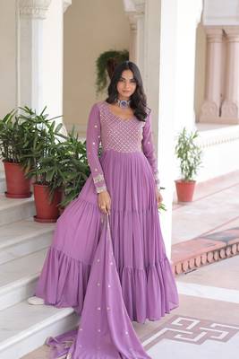 Purple Faux Georgette sequins Zari embroidered Kurti with dupatta 4