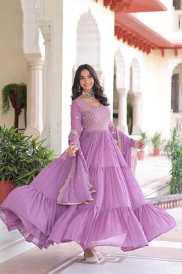 Purple Faux Georgette sequins Zari embroidered Kurti with dupatta 5