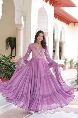 Purple Faux Georgette sequins Zari embroidered Kurti with dupatta 6