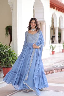 Sky Faux Georgette sequins Zari embroidered Kurti with dupatta 4