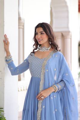 Sky Faux Georgette sequins Zari embroidered Kurti with dupatta 6