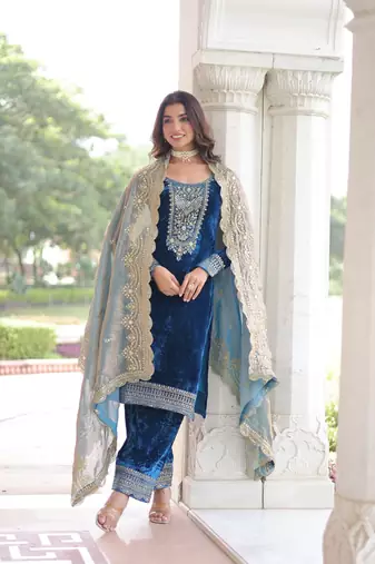 Blue Embroidered salwar suit with dupatta