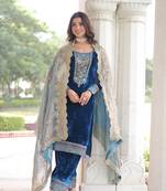 Blue Embroidered salwar suit with dupatta
