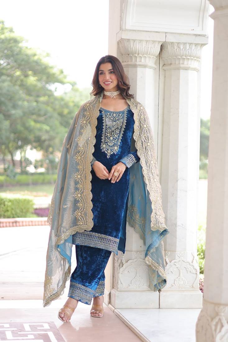 Blue Embroidered salwar suit with dupatta