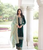 Green Embroidered velvet salwar suit with dupatta