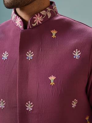 PURPLE VISCOSE SILK THREAD WITH SEQUINS EMBROIDERED WORK WEDDING FESTIVAL PARTY WEAR STRAIGHT KURTA WITH JACKET 4