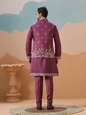 PURPLE VISCOSE SILK THREAD WITH SEQUINS EMBROIDERED WORK WEDDING FESTIVAL PARTY WEAR STRAIGHT KURTA WITH JACKET 6