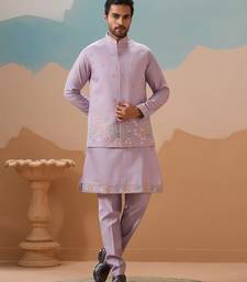 LAVENDER VISCOSE SILK THREAD WITH SEQUINS EMBROIDERED WORK WEDDING FESTIVAL PARTY WEAR STRAIGHT KURTA WITH JACKET
