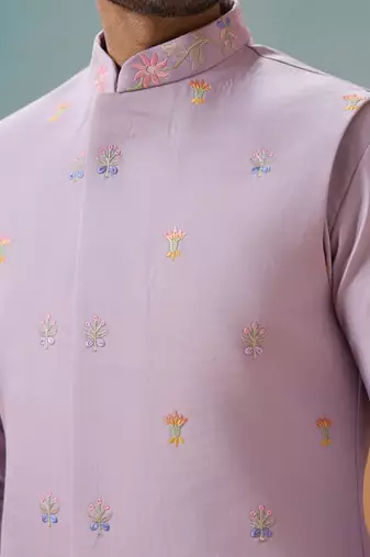 LAVENDER VISCOSE SILK THREAD WITH SEQUINS EMBROIDERED WORK WEDDING FESTIVAL PARTY WEAR STRAIGHT KURTA WITH JACKET
