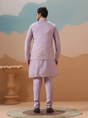 LAVENDER VISCOSE SILK THREAD WITH SEQUINS EMBROIDERED WORK WEDDING FESTIVAL PARTY WEAR STRAIGHT KURTA WITH JACKET 6