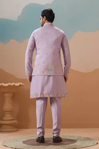 LAVENDER VISCOSE SILK THREAD WITH SEQUINS EMBROIDERED WORK WEDDING FESTIVAL PARTY WEAR STRAIGHT KURTA WITH JACKET
