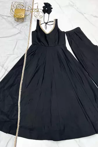 Pure roman silk chanderi fabric fully flair anarkali gown with duppta and pent set ready to wear