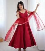 Pure roman silk chanderi fabric fully flair anarkali gown with duppta and pent set ready to wear