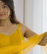 Pure roman silk chanderi fabric fully flair anarkali gown with duppta and pent set ready to wear