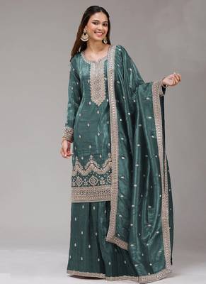 teal-blue embroidered silk salwar-kameez 1