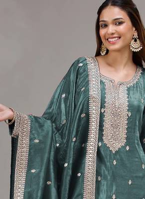 teal-blue embroidered silk salwar-kameez 2