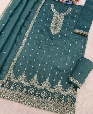 teal-blue embroidered silk salwar-kameez 3